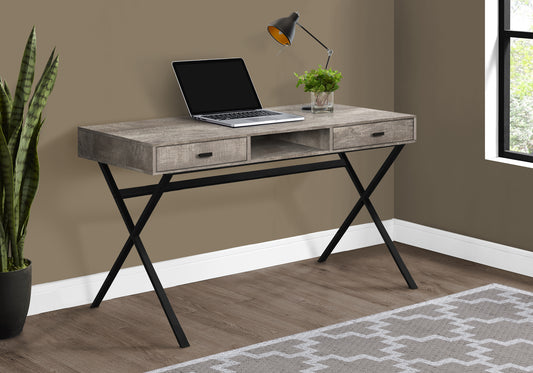 Rustic wood desk with black Xframe legs and two drawers perfect for home office setup