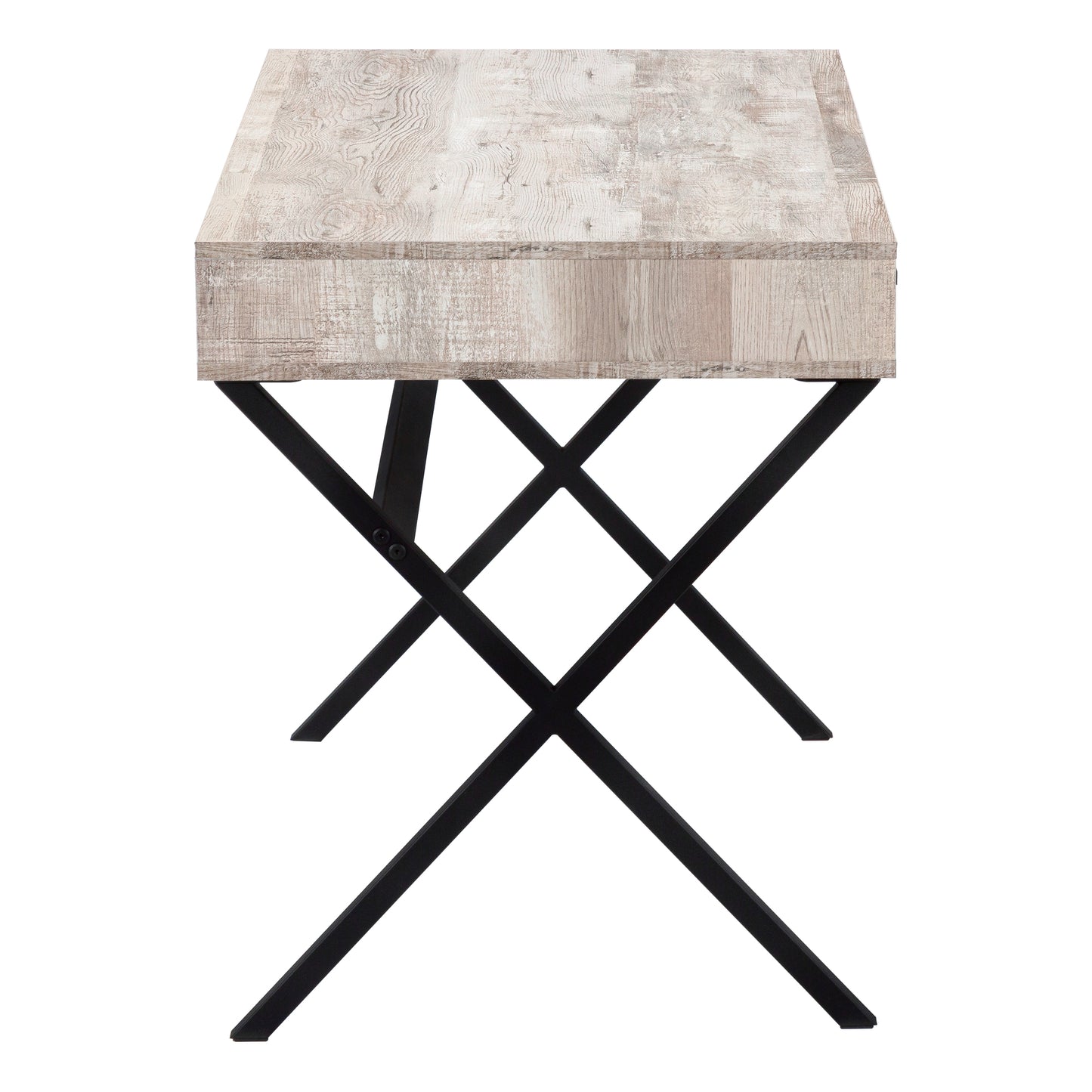 Rustic distressed wood top desk with black metal xframe legs for home office