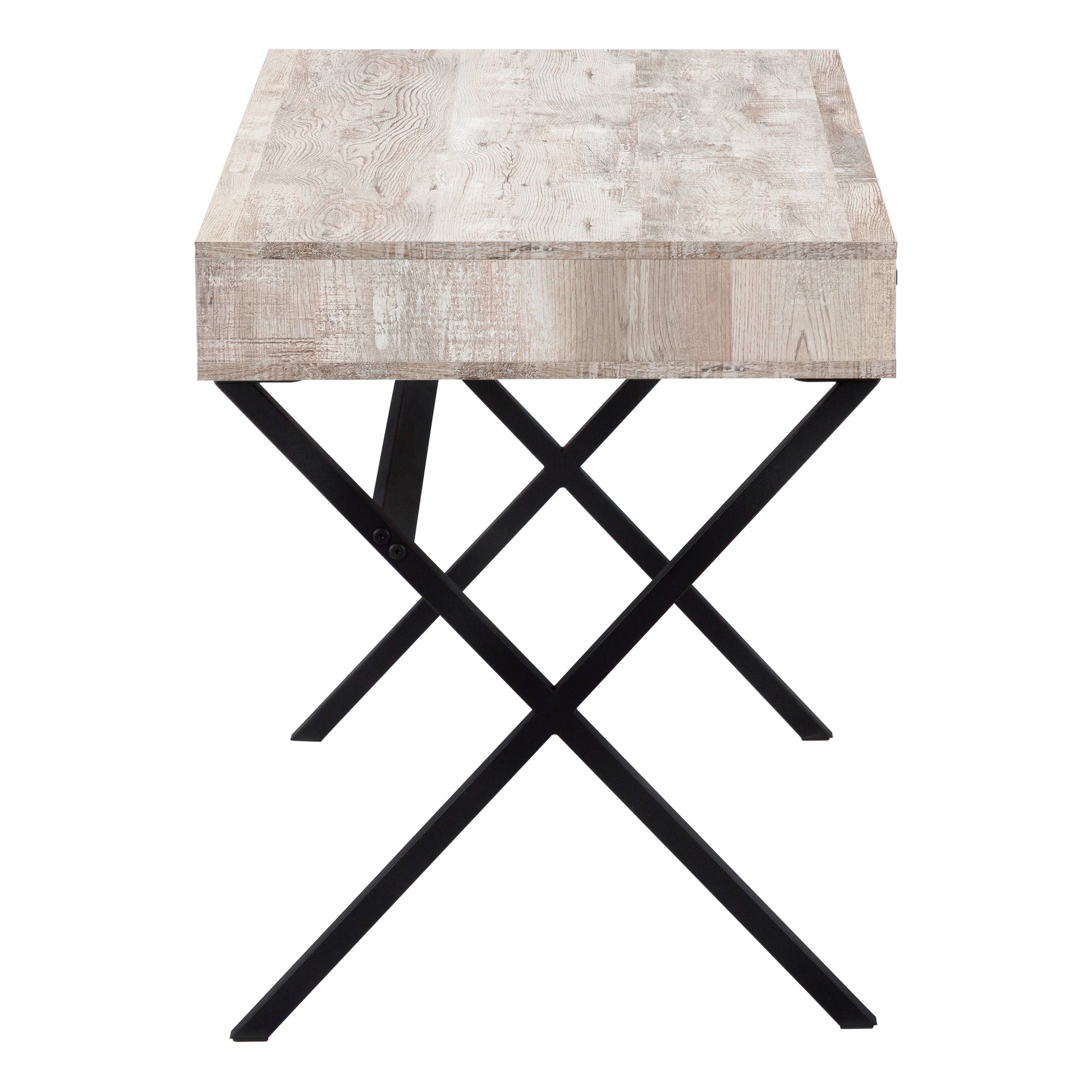 Rustic distressed wood top desk with black metal xframe legs for home office