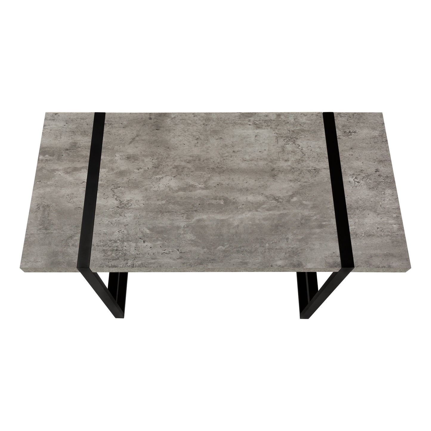 Modern rectangular coffee table with gray concretelook top and black metal legs