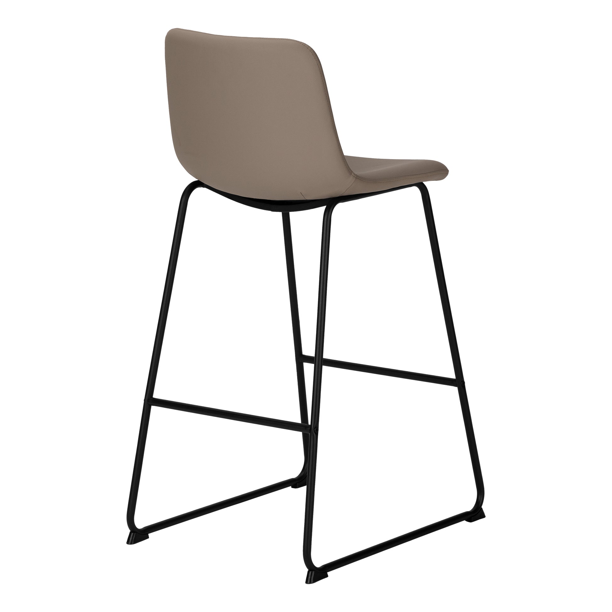 Modern taupe faux leather bar stool with black metal legs and footrest