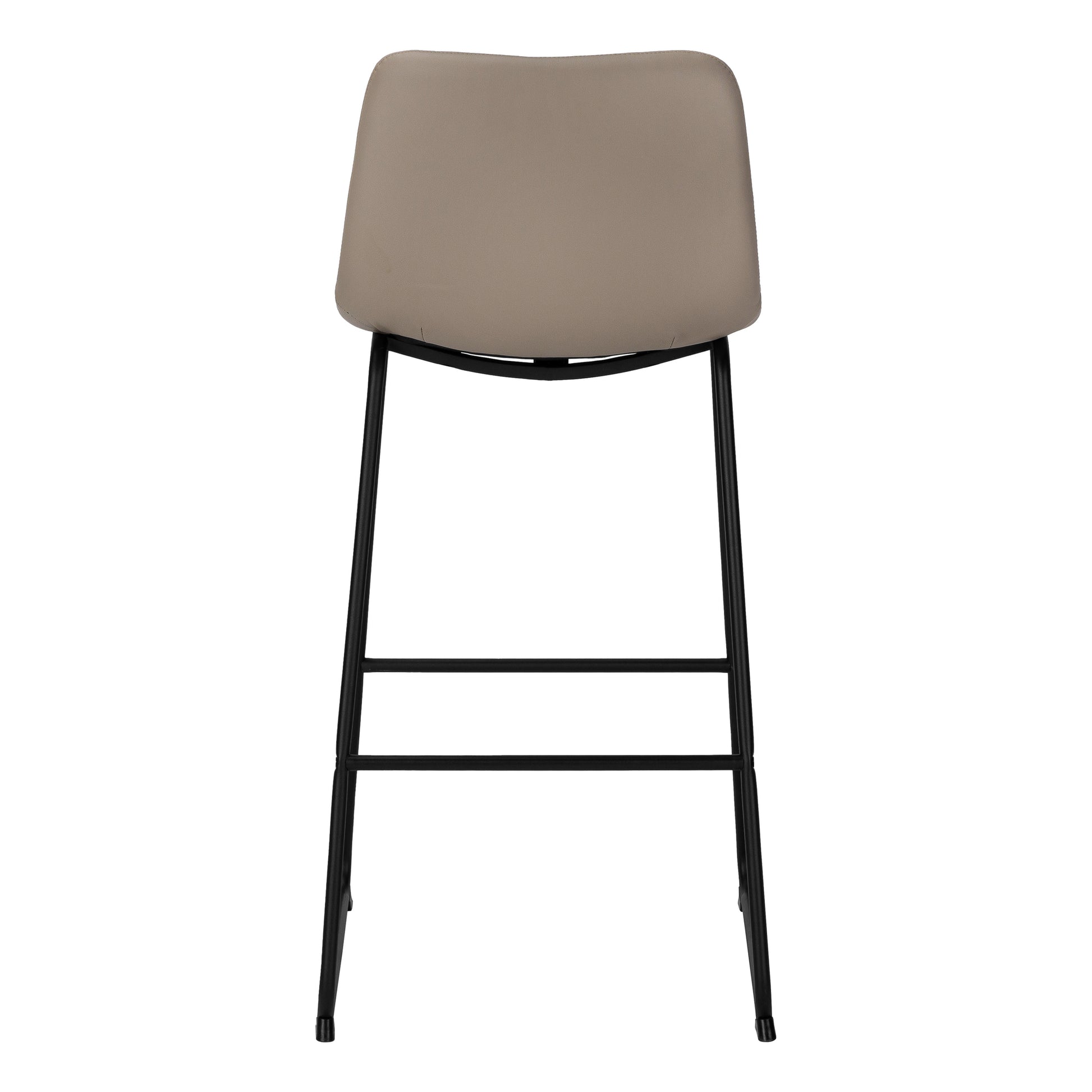 Taupe faux leather bar stool with sleek black metal legs and footrest