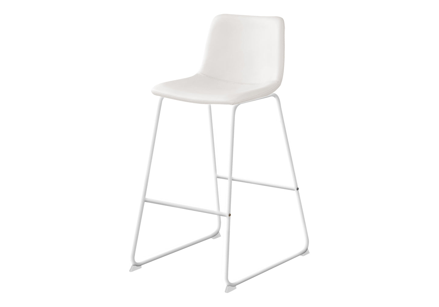 White faux leather modern bar stool with white metal frame