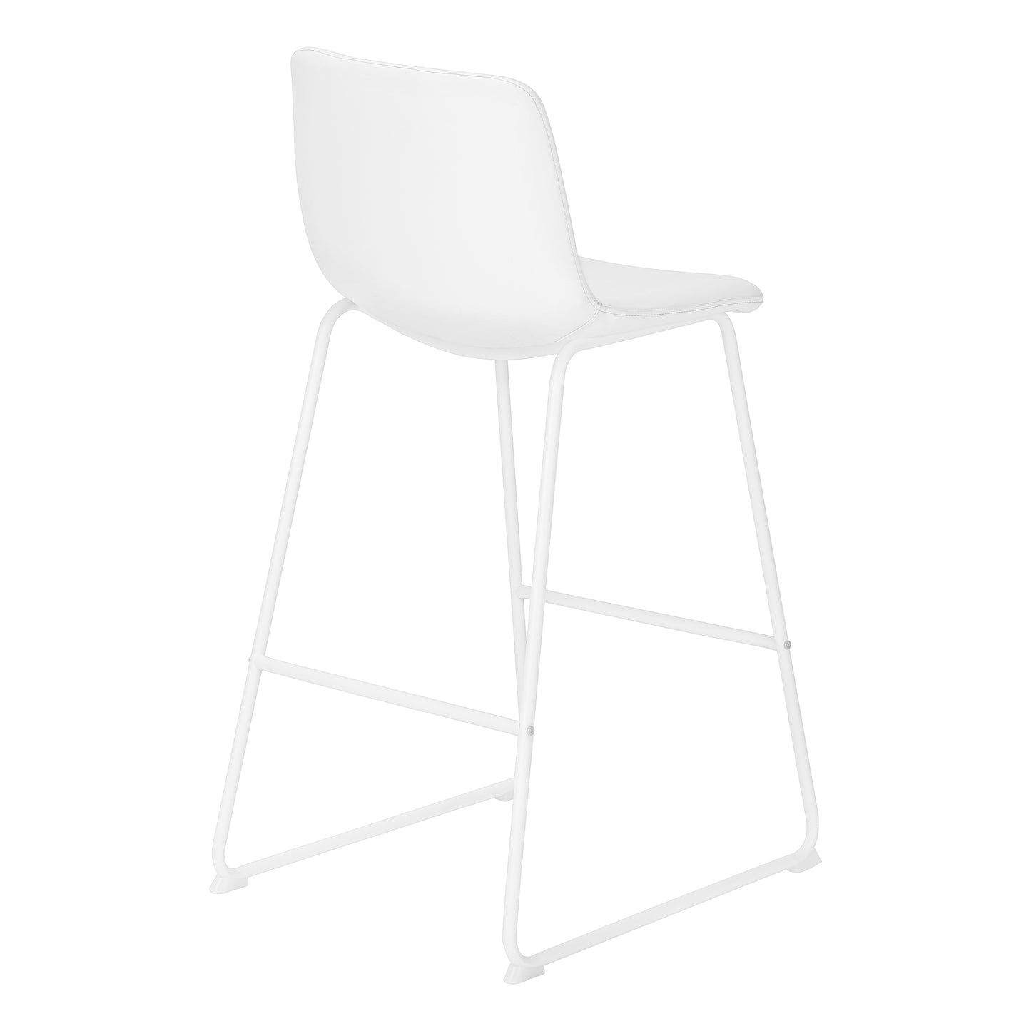 White modern bar stool with curved seat and metal frame for contemporary kitchens