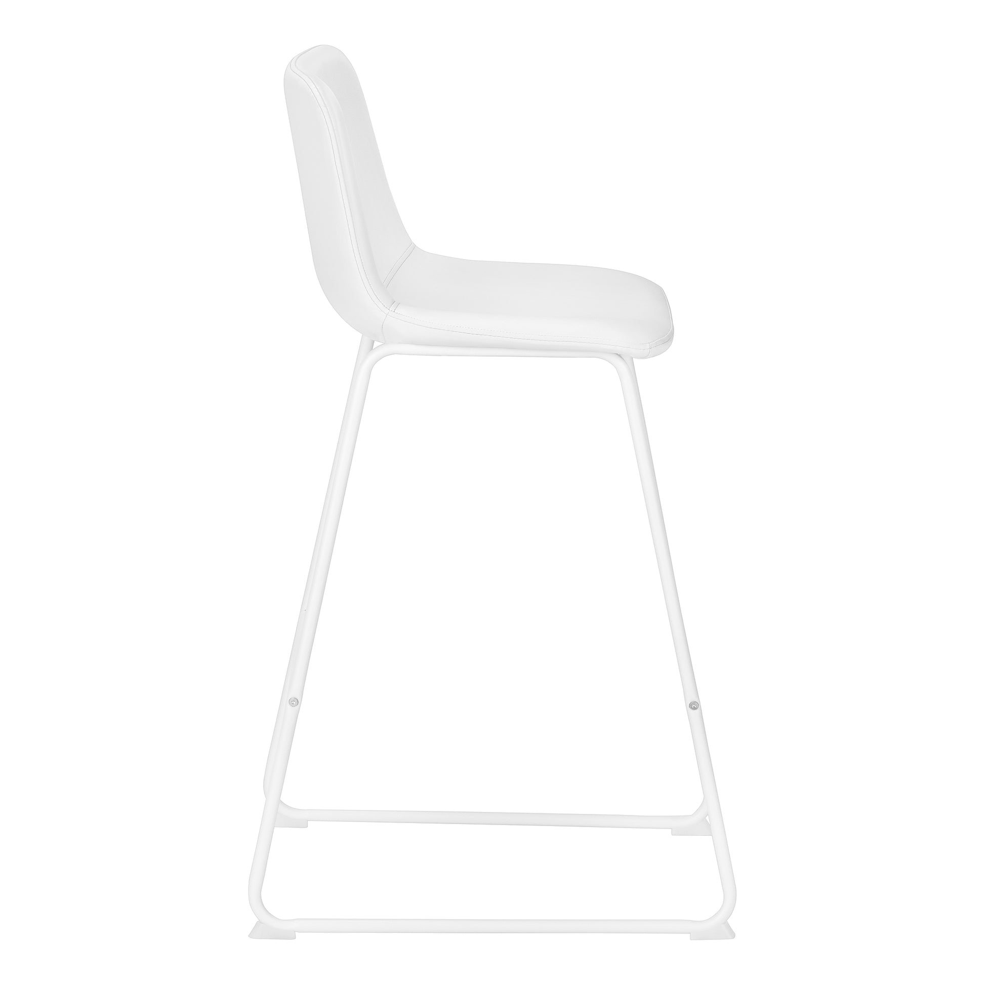 White modern bar stool with curved seat and white metal frame