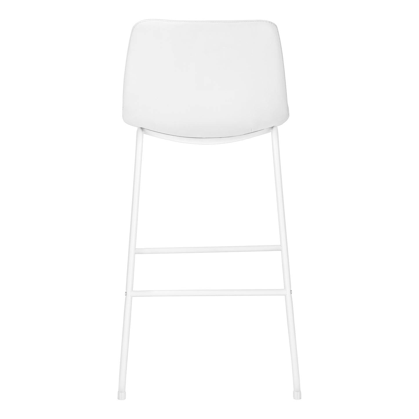 White upholstered backless bar stool with slim metal legs and footrest
