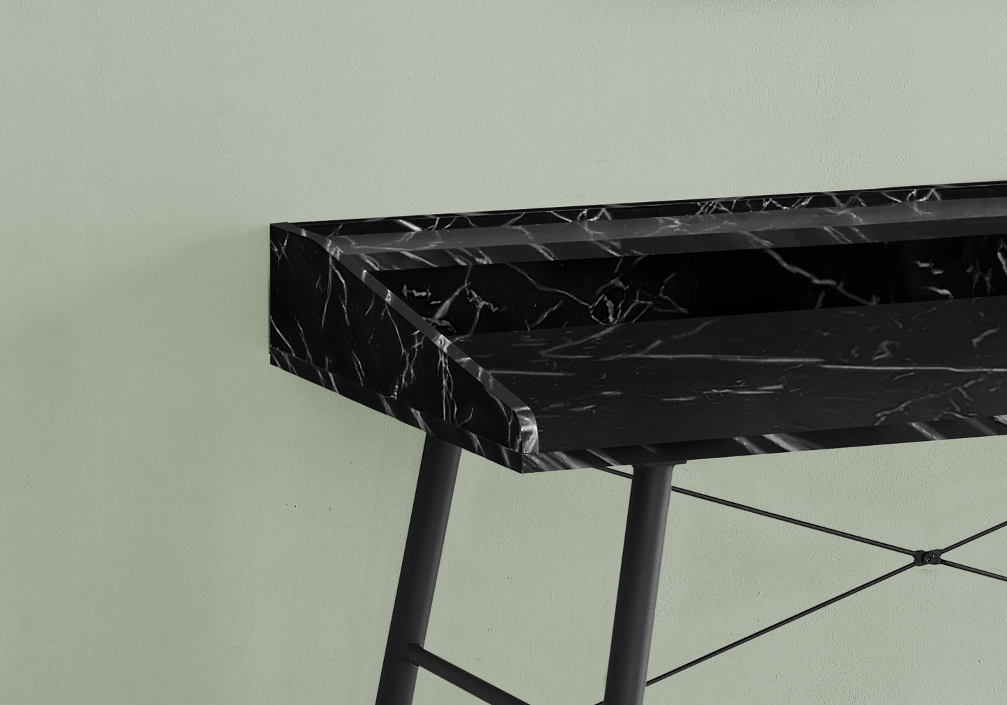 Sleek black marble effect console table with slim metal legs