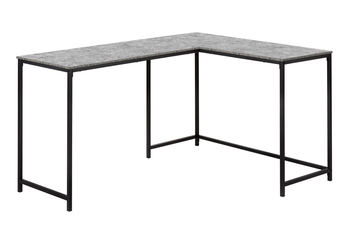 Modern Lshaped desk with a speckled grey top and black metal legs perfect for home offices