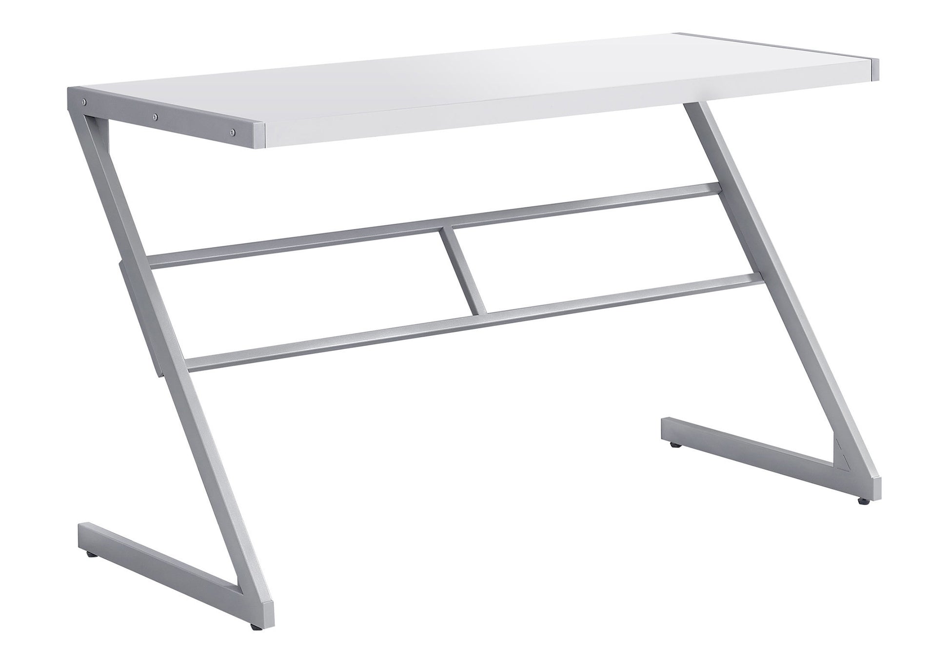 Modern white writing desk with silver Zframe legs perfect for a home office setup