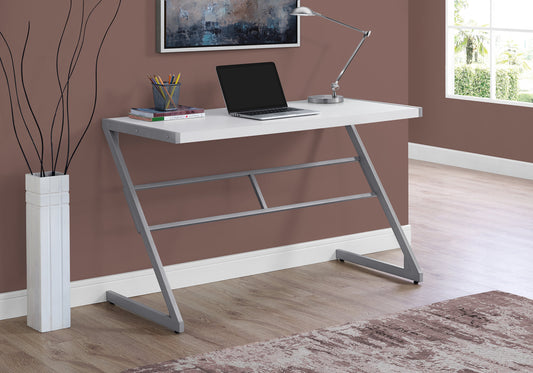 Modern white Zdesk with silver metal frame ideal for home offices