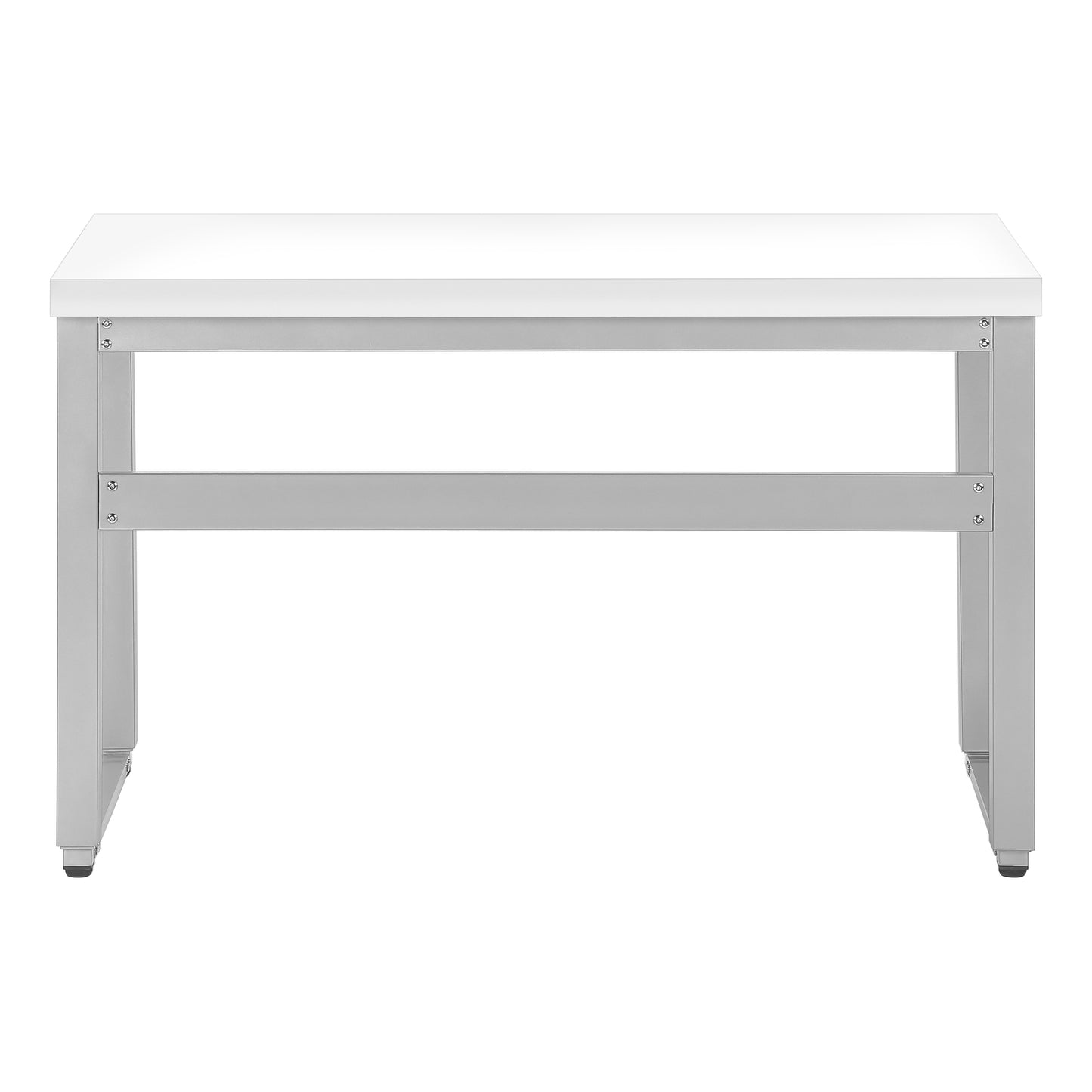 White metal framed desk with simple clean lines