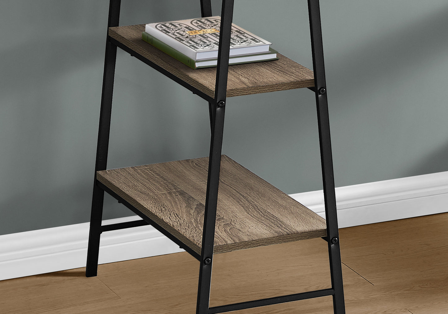 Rustic oak bookshelf with black metal frame ideal for home office storage