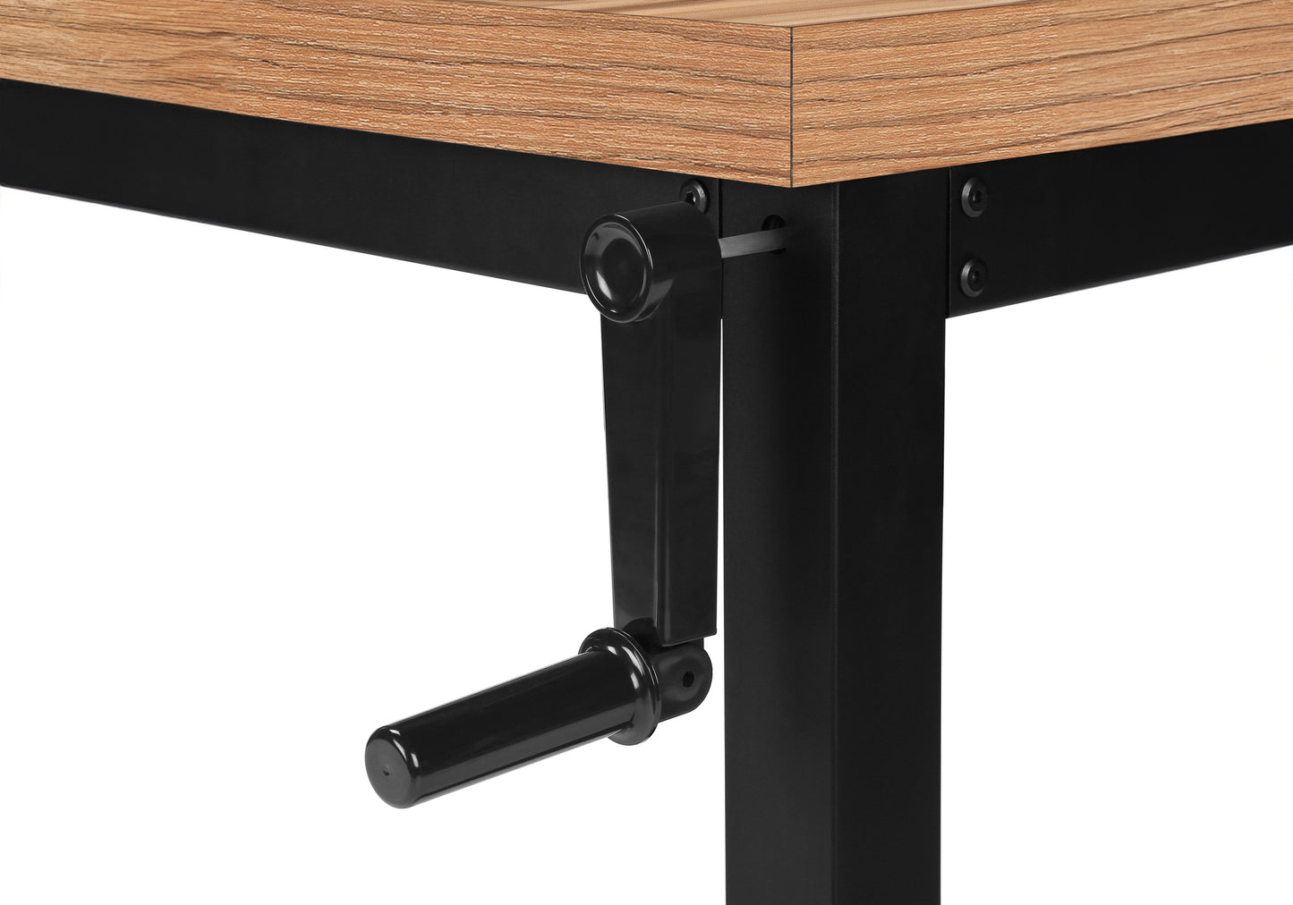 Oak wood standing desk with black crank mechanism
