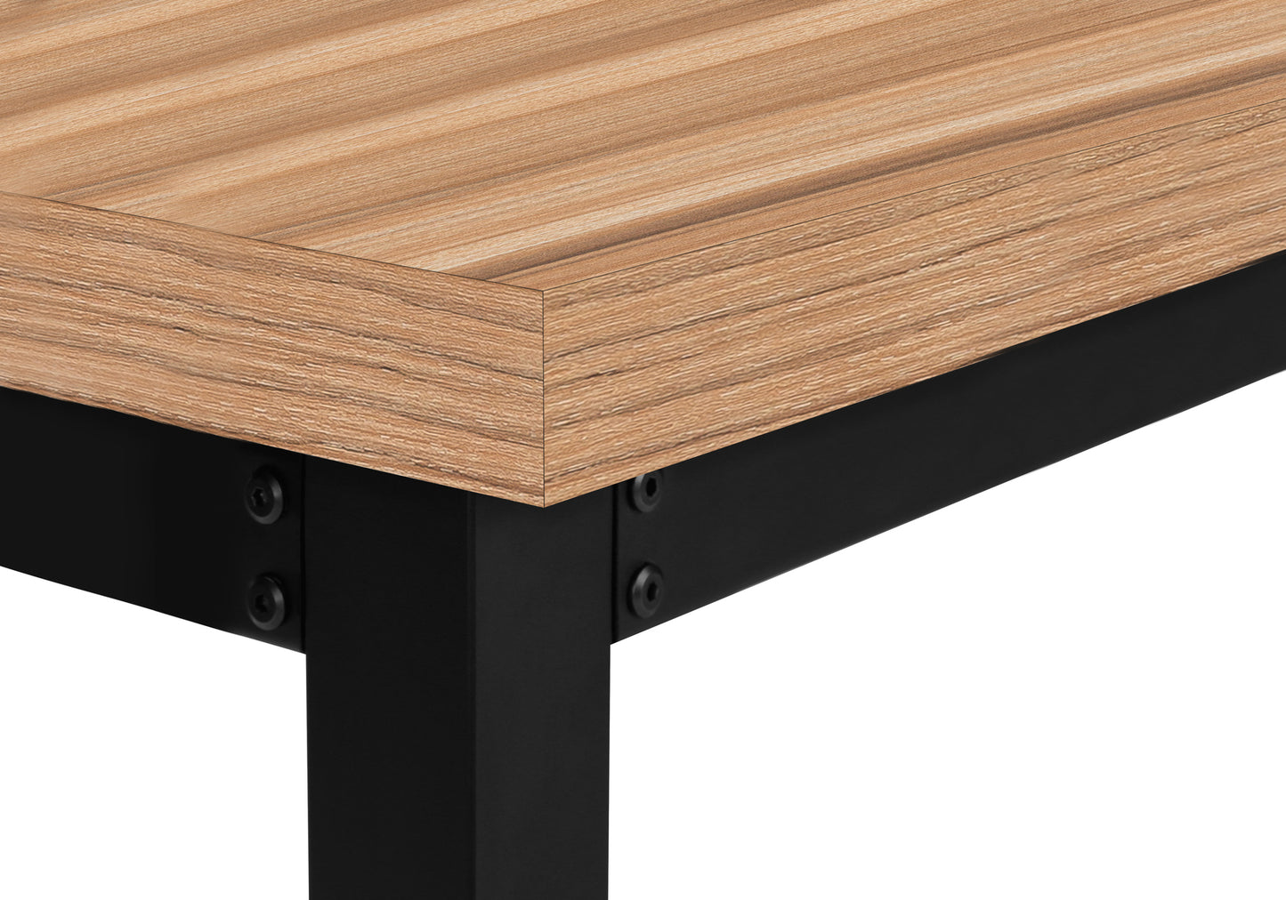 Wooden desk with black metal legs featuring a light oak finish