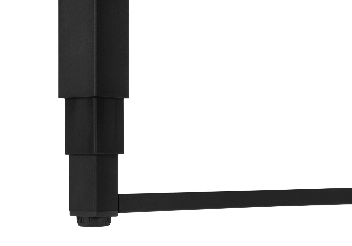 Black metal table leg with adjustable foot for stability
