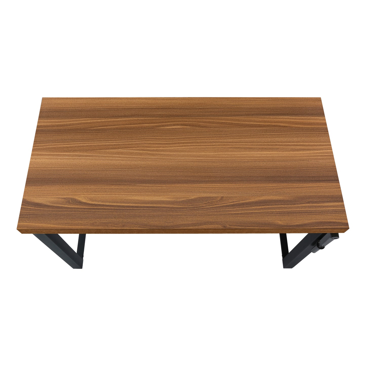 Walnut veneer desk surface with black metal legs perfect for a home office setup