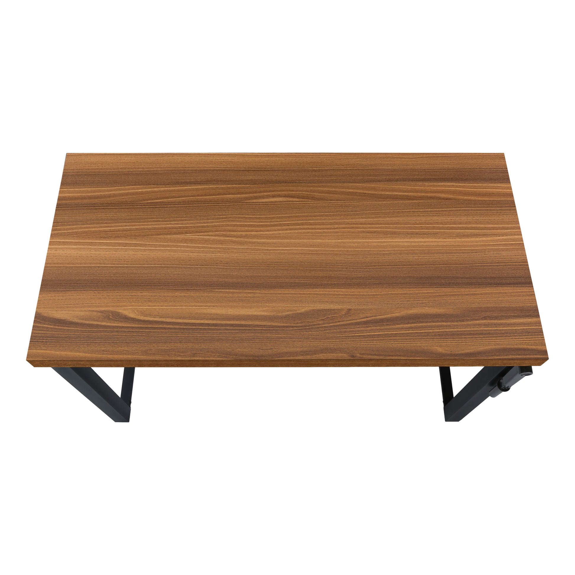 Walnut veneer desk surface with black metal legs perfect for a home office setup