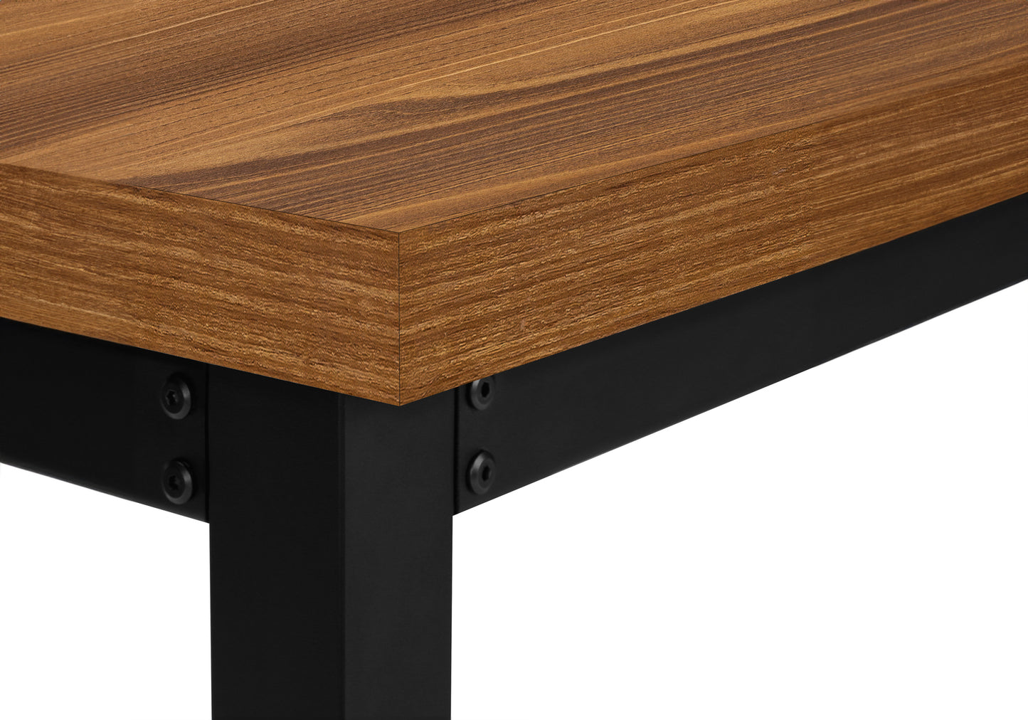 Warm oak wood desk with black metal legs perfect for home office workstations