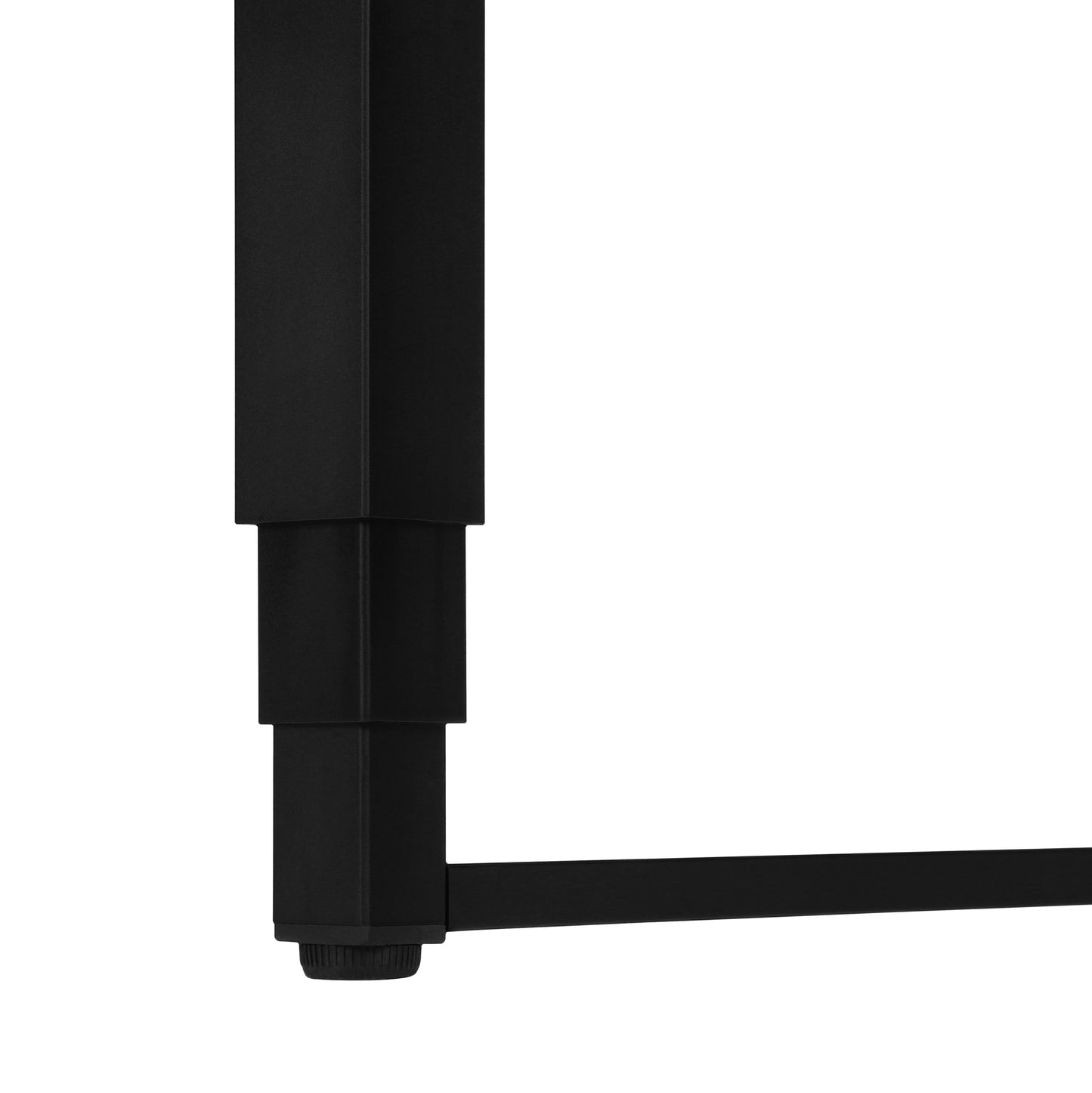 Black metal desk leg with adjustable foot for stability