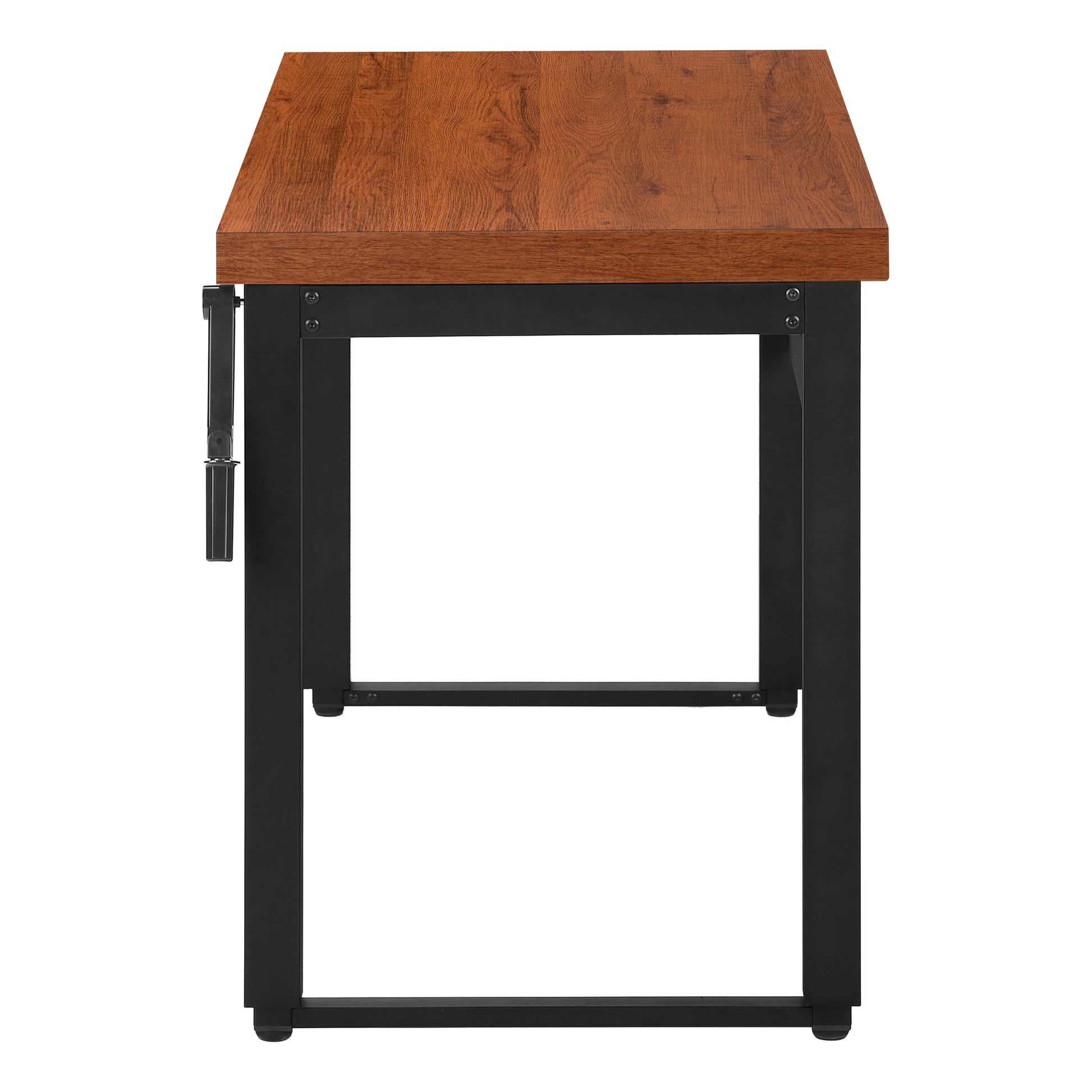 Cherry wood convertible desk with crank black metal frame modern design