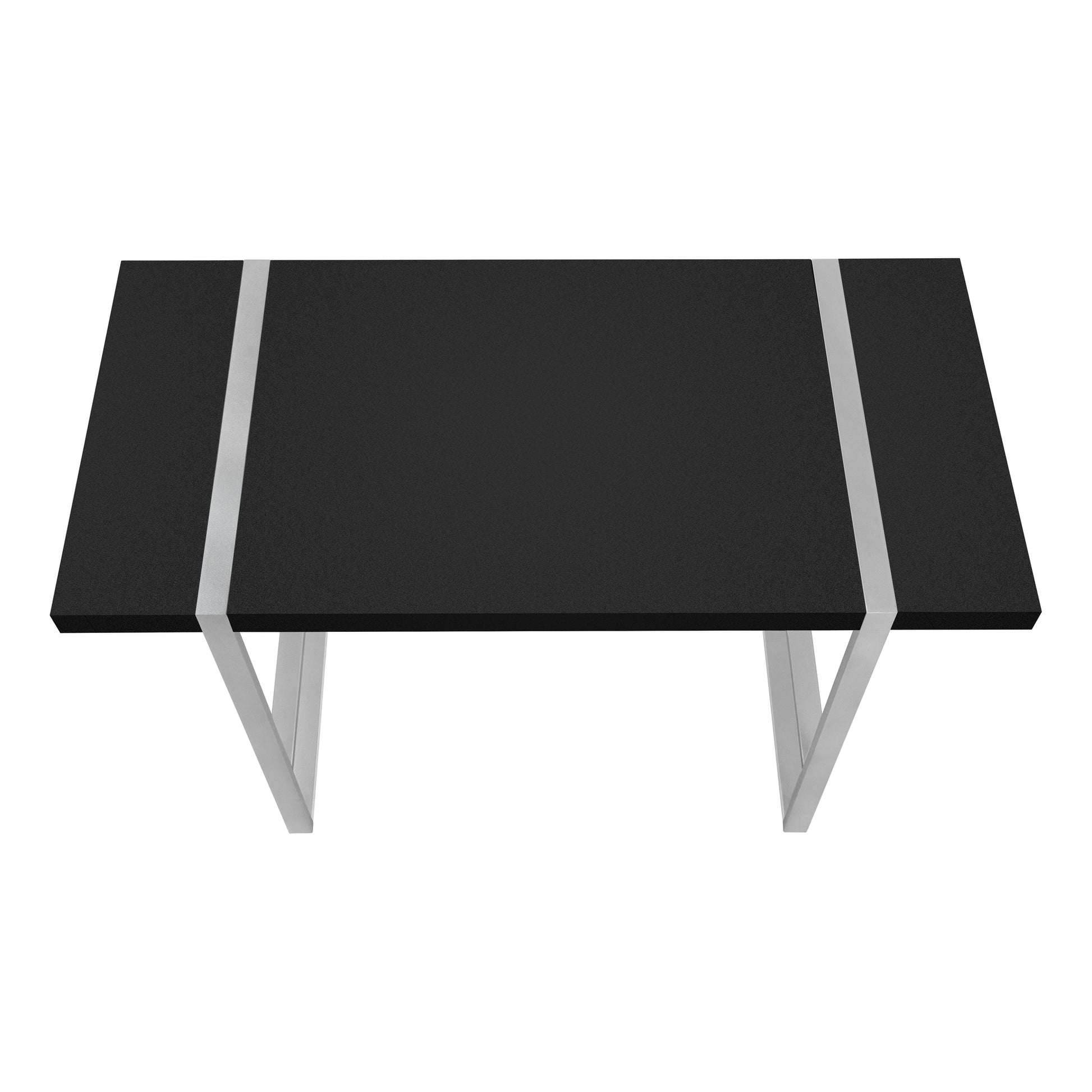 Modern black coffee table with textured surface and sleek silver metal legs