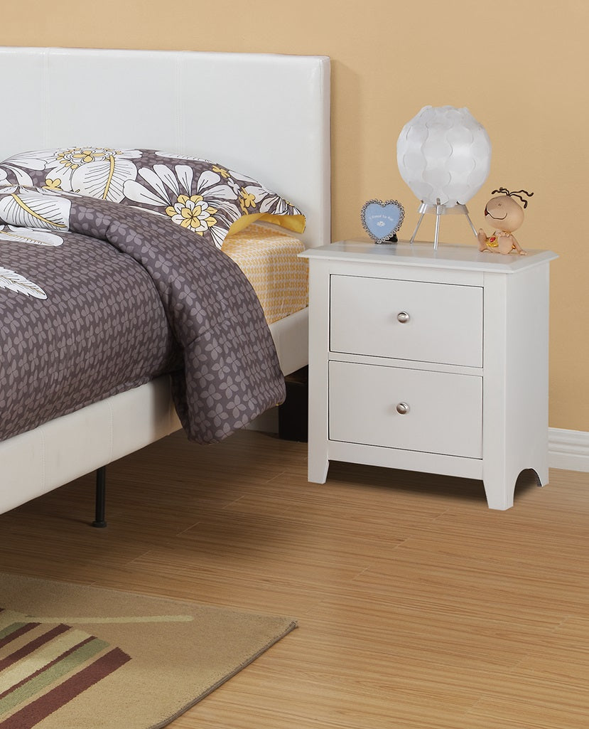 Classic white twodrawer nightstand with silver knobs