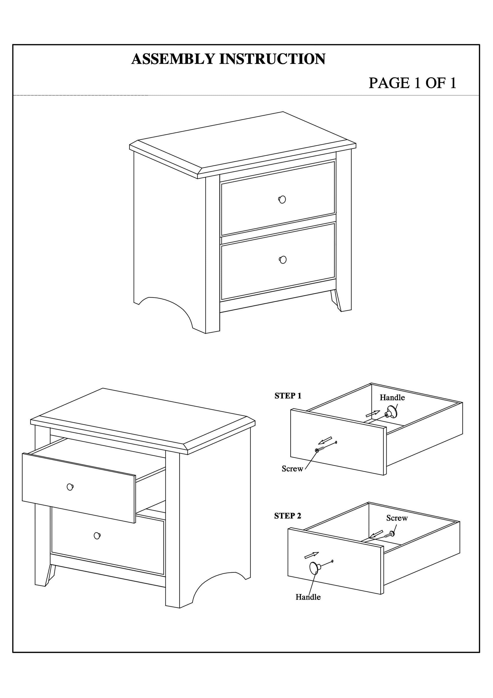 Line drawing of a twodrawer nightstand assembly
