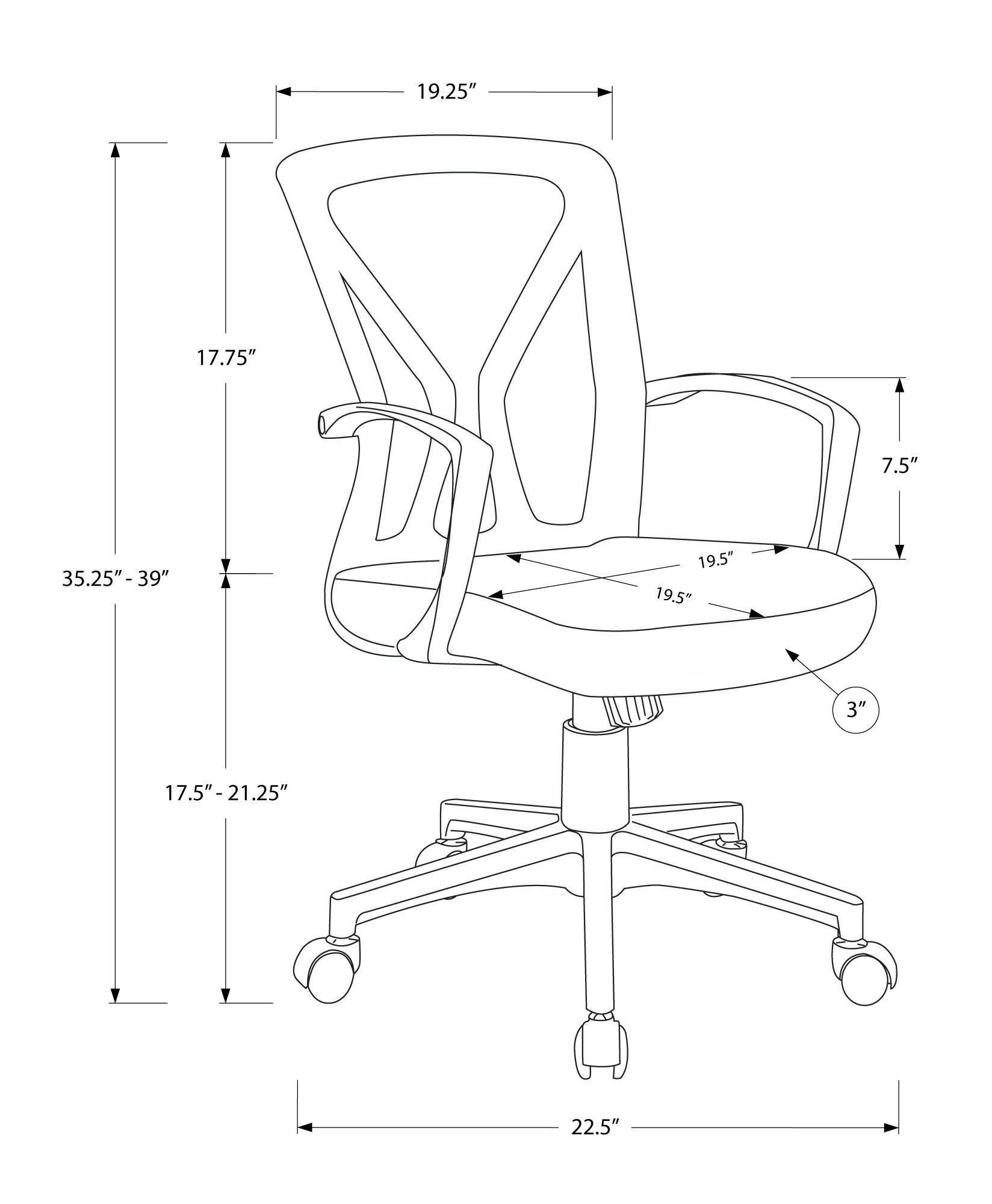Adjustable mesh ergonomic chair with armrests and fivewheel base