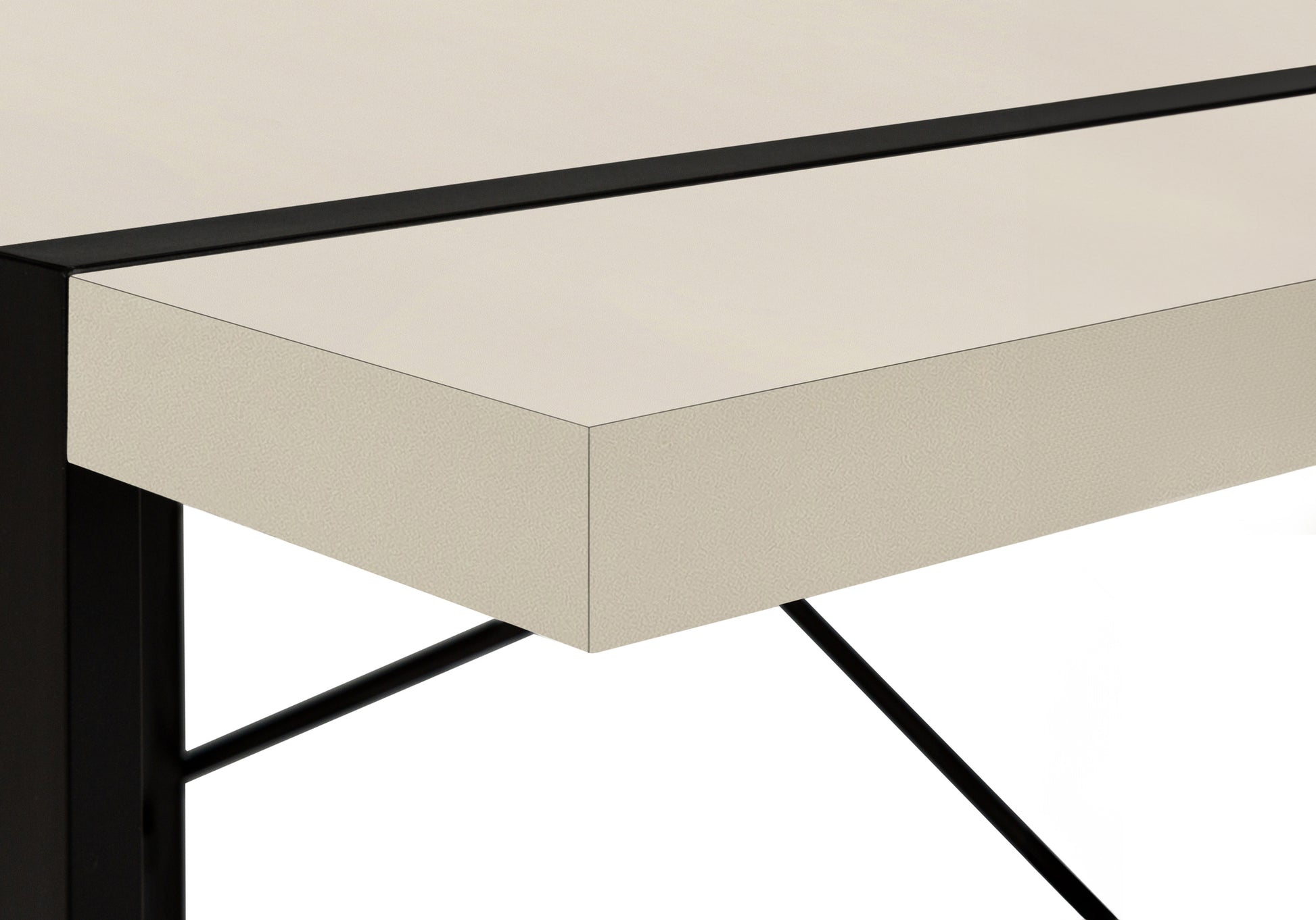 Modern beige desk with black metal legs minimalist design