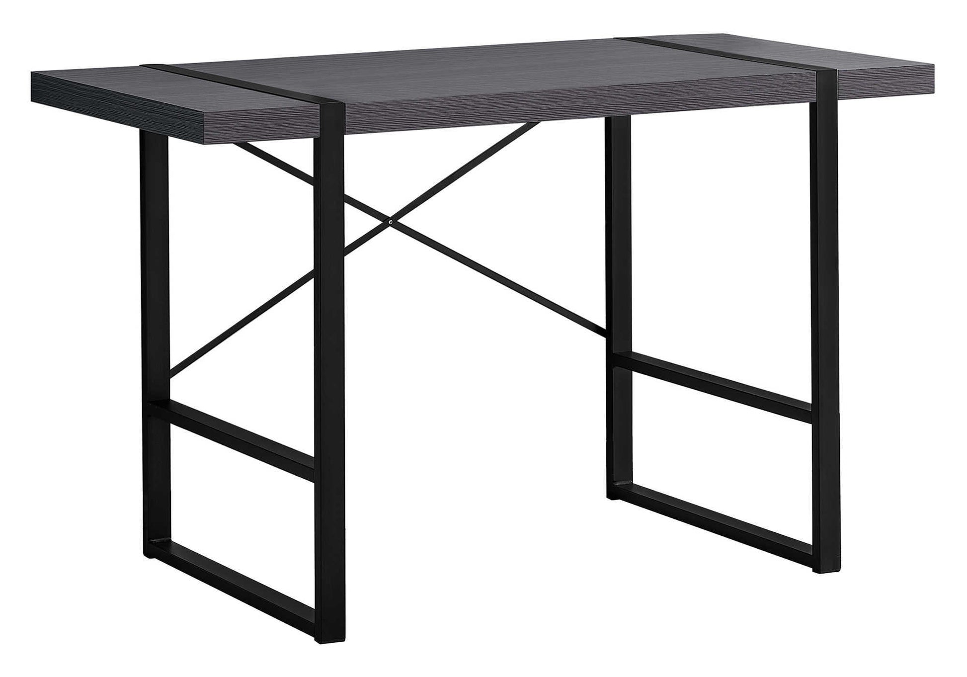 Industrial style grey wood desk with black metal frame perfect for home office