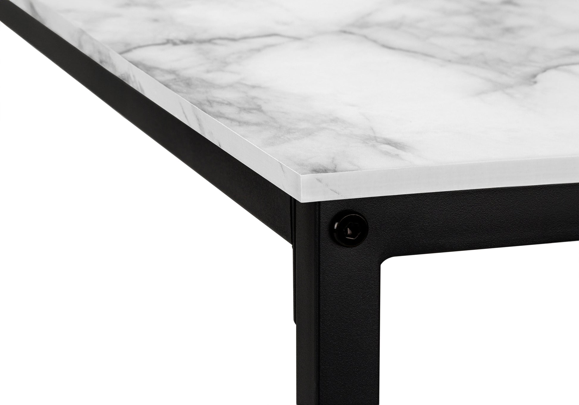 White marblepatterned tabletop with sleek black metal legs