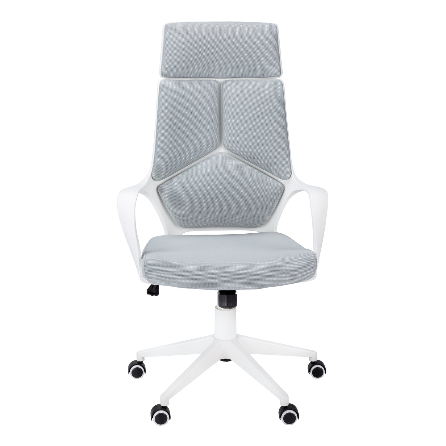 Modern ergonomic office chair with grey upholstered seat and back