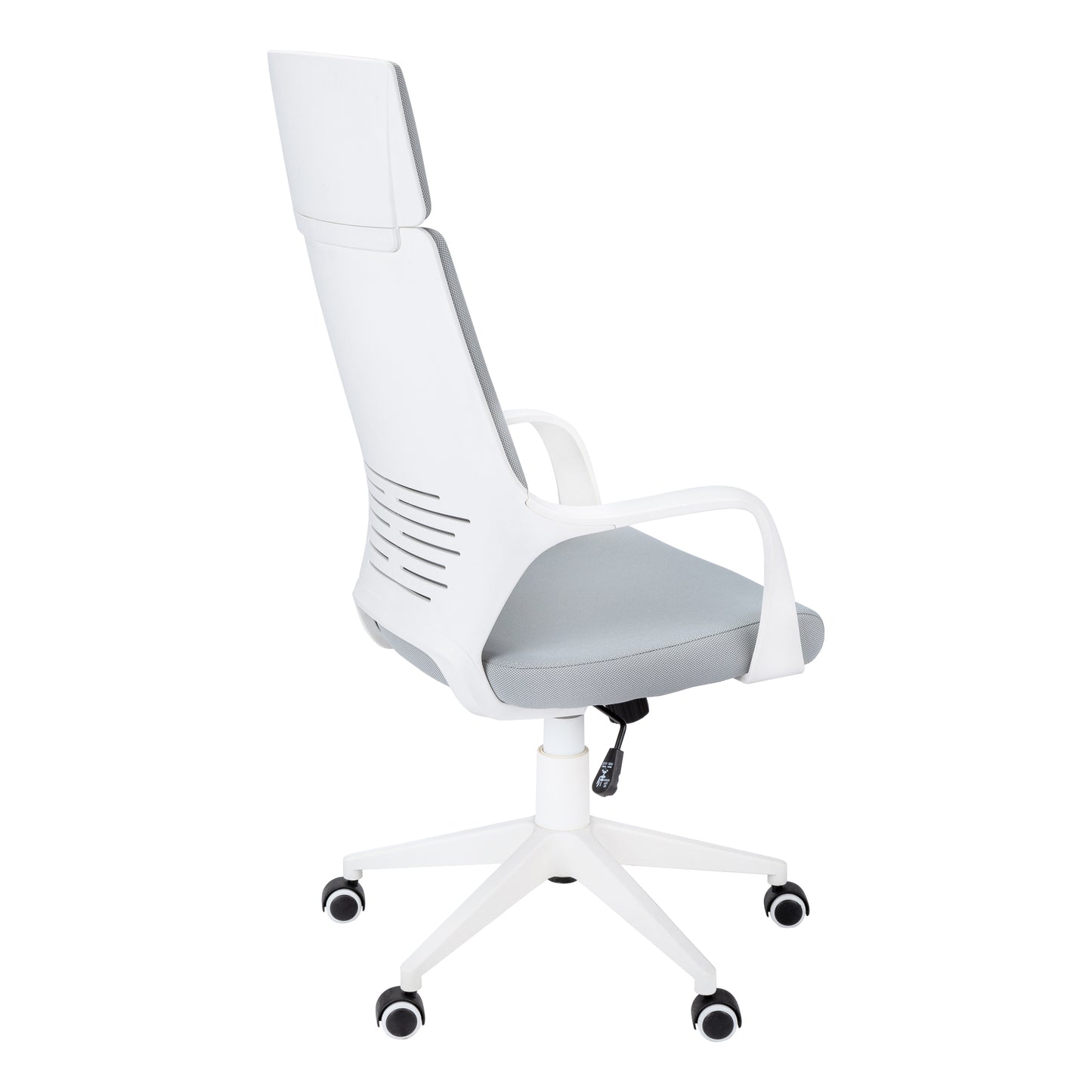 White ergonomic office chair with grey mesh seat and breathable back