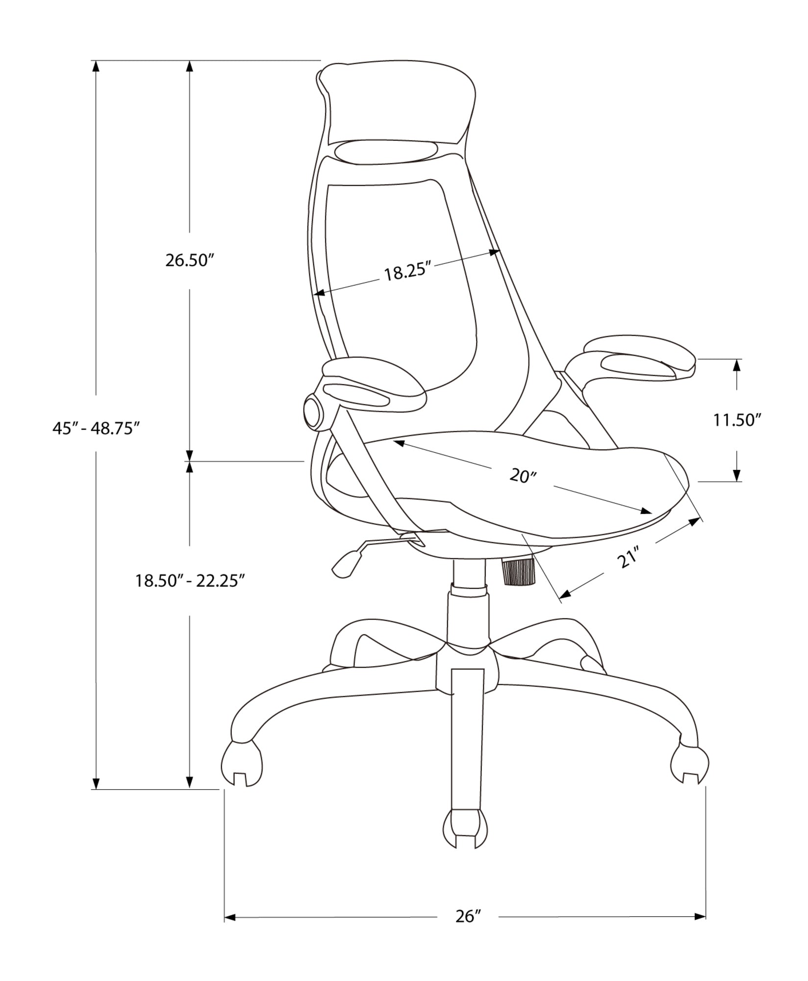 Ergonomic office chair dimensions seat width  seat depth  arm height