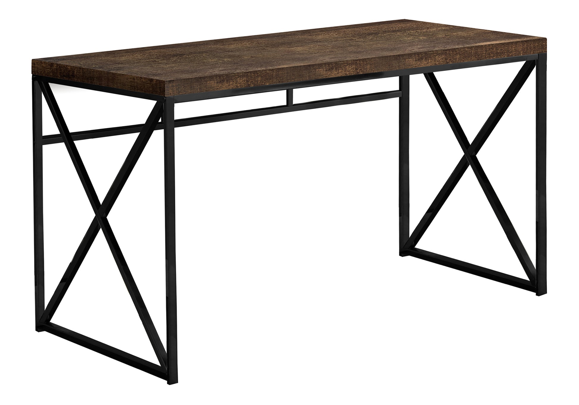 Rustic brown wood top console table with black metal cross legs