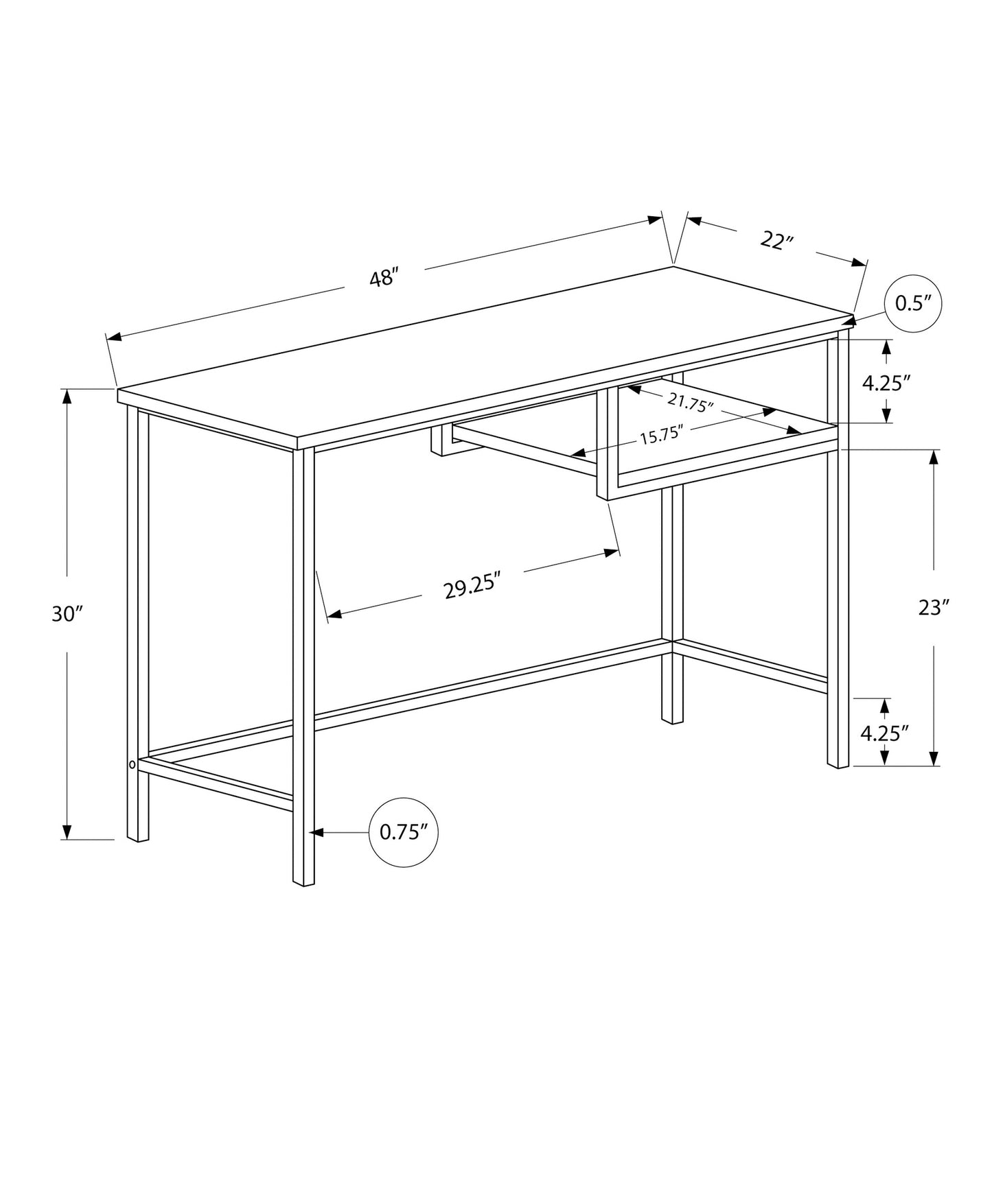 Modern minimalist desk with metallic frame  length  width  height perfect for home office