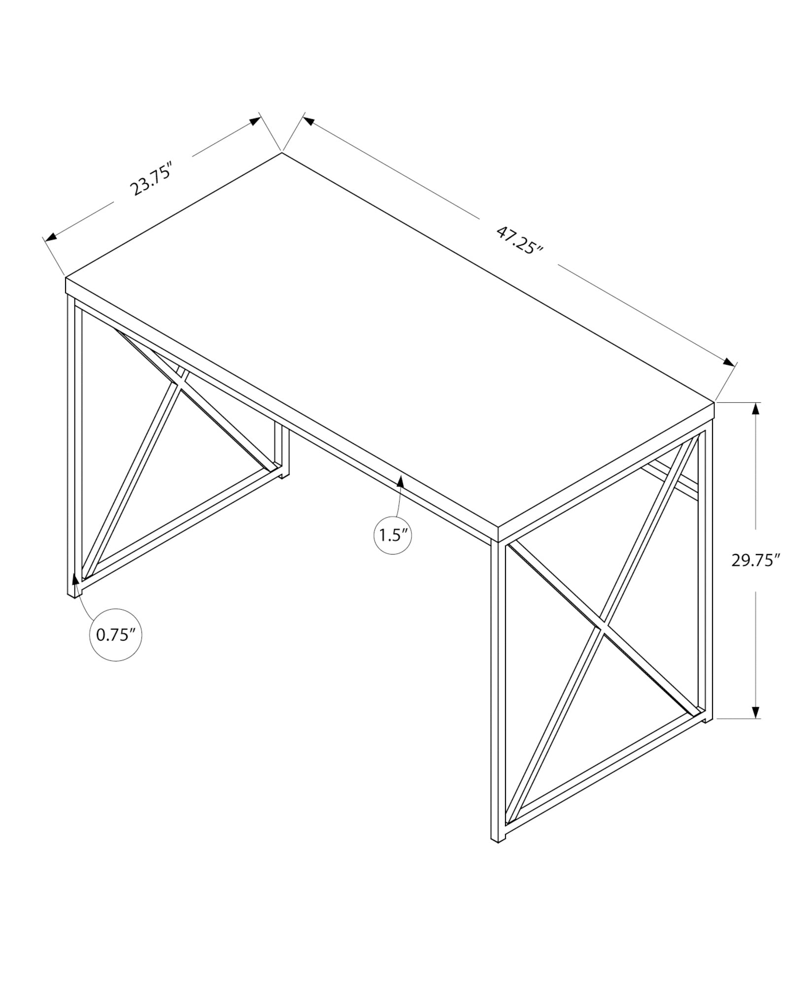 Modern black metal desk with X leg design and dimensions  W x  D x  H