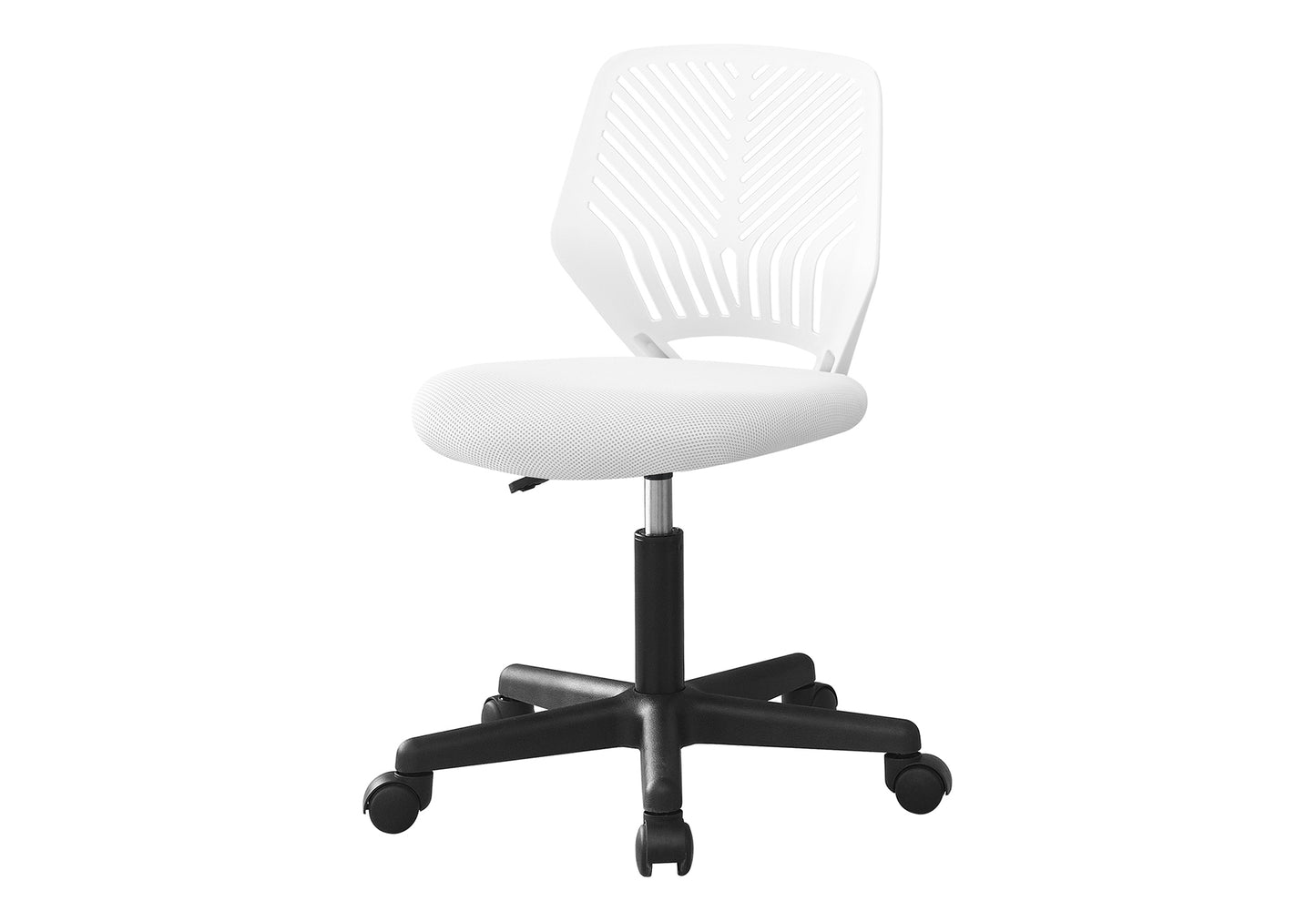 White mesh seat task chair with sculpted back and black rolling base