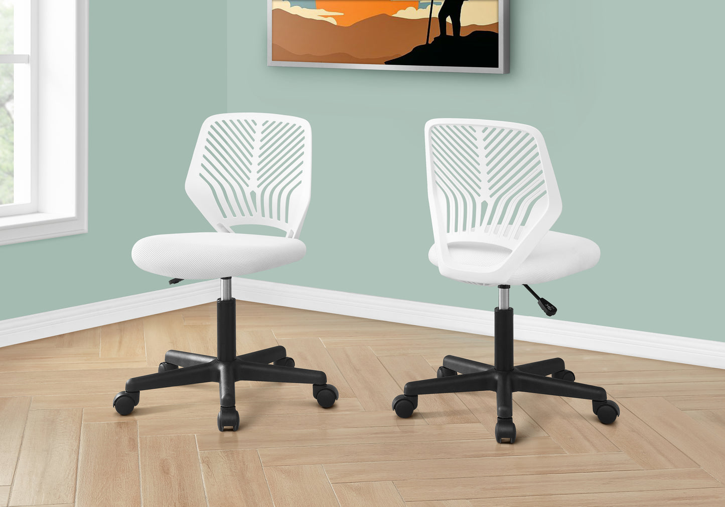 White mesh ergonomic office chair with a vented back and fivestar base