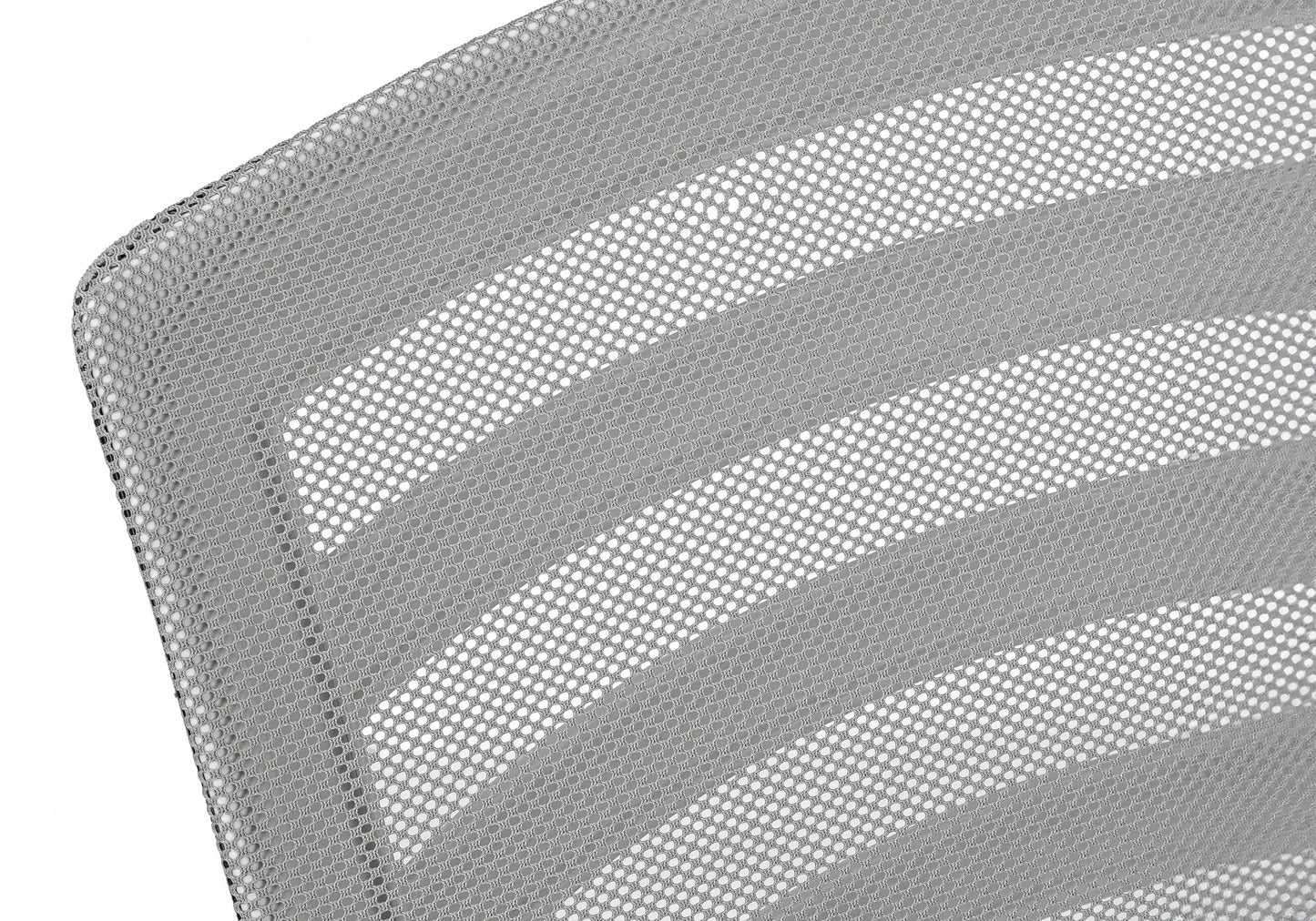 Closeup of grey mesh fabric with horizontal stripes on a chair back
