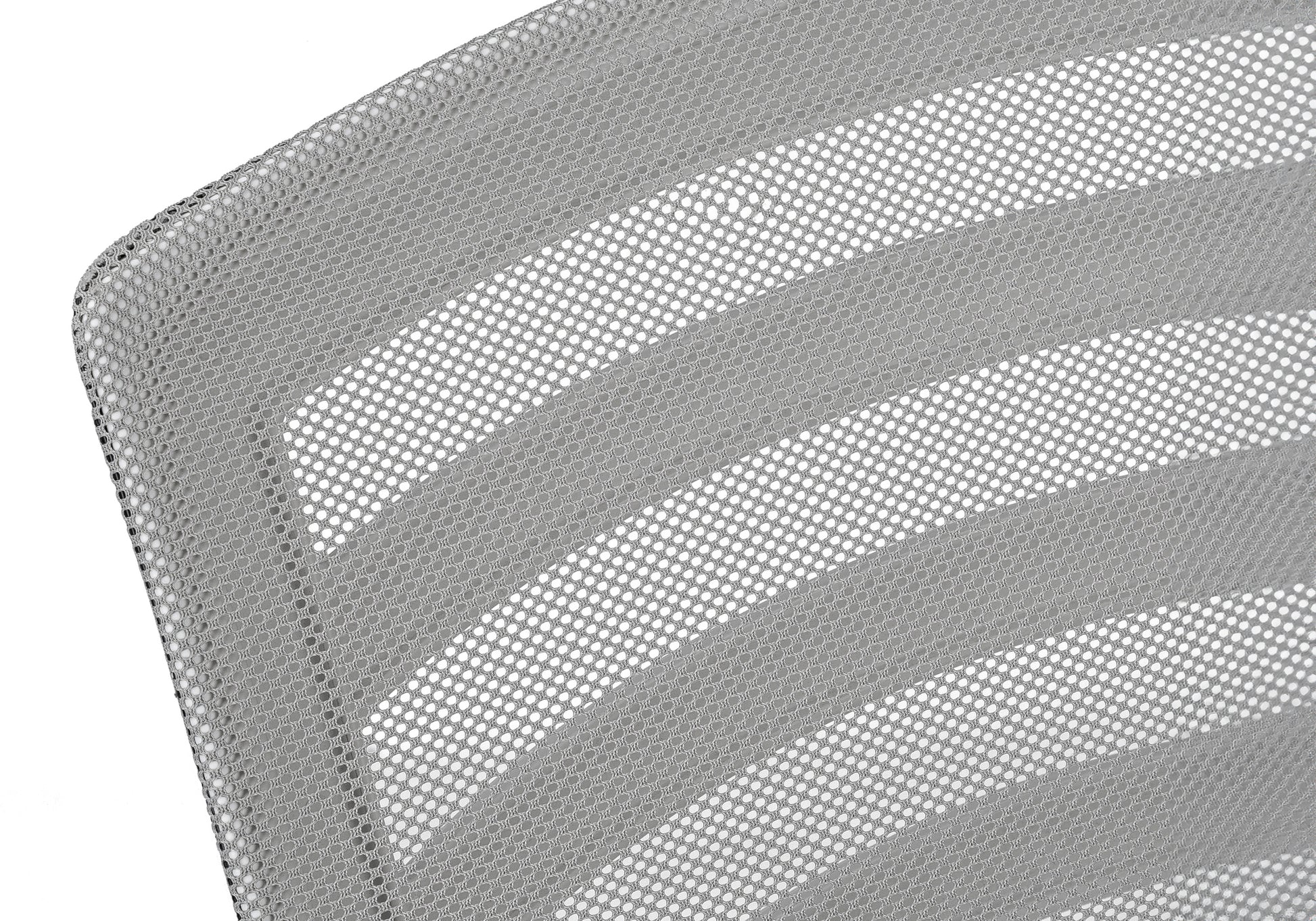 Closeup of grey mesh fabric with horizontal stripes on a chair back