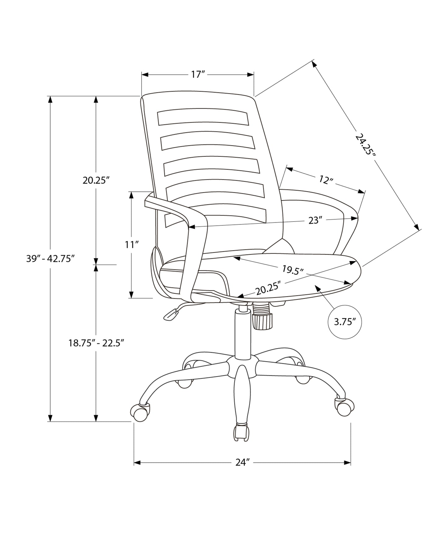 Office chair dimensions seat width  seat depth  chair height