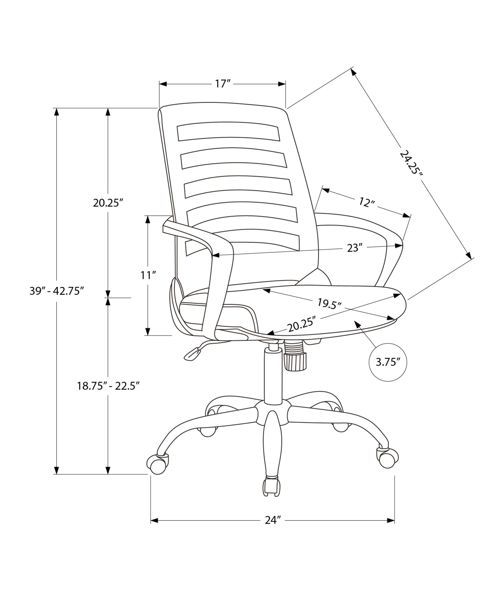Office chair dimensions seat width  seat depth  chair height
