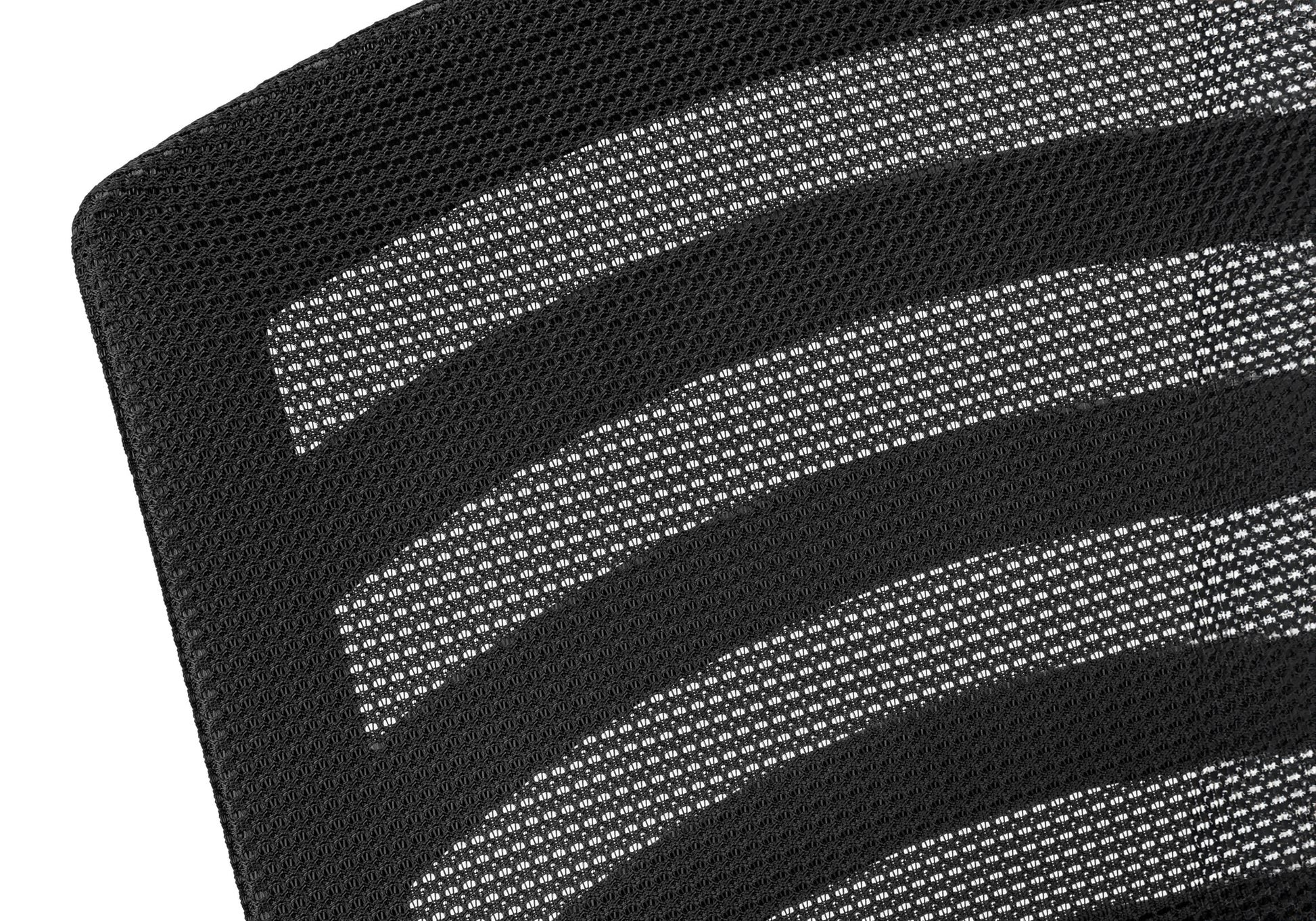 Black mesh fabric detail with horizontal stripes for airflow on a chair back