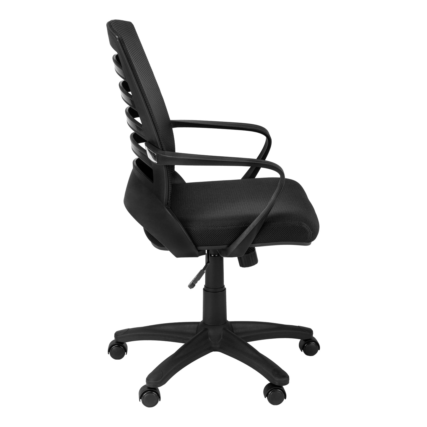 Black ergonomic mesh office chair with adjustable armrests for comfortable seating