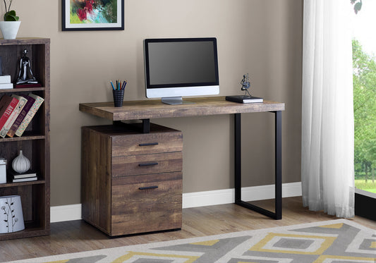 Rustic wood computer desk with drawer filing cabinet and metal legs