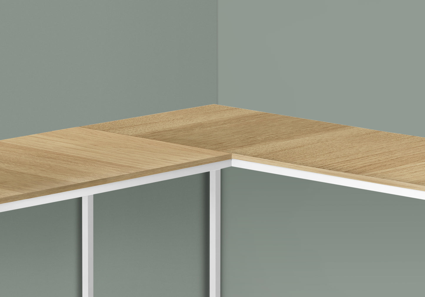 Light wood corner desk surface with white metal frame modern office furniture