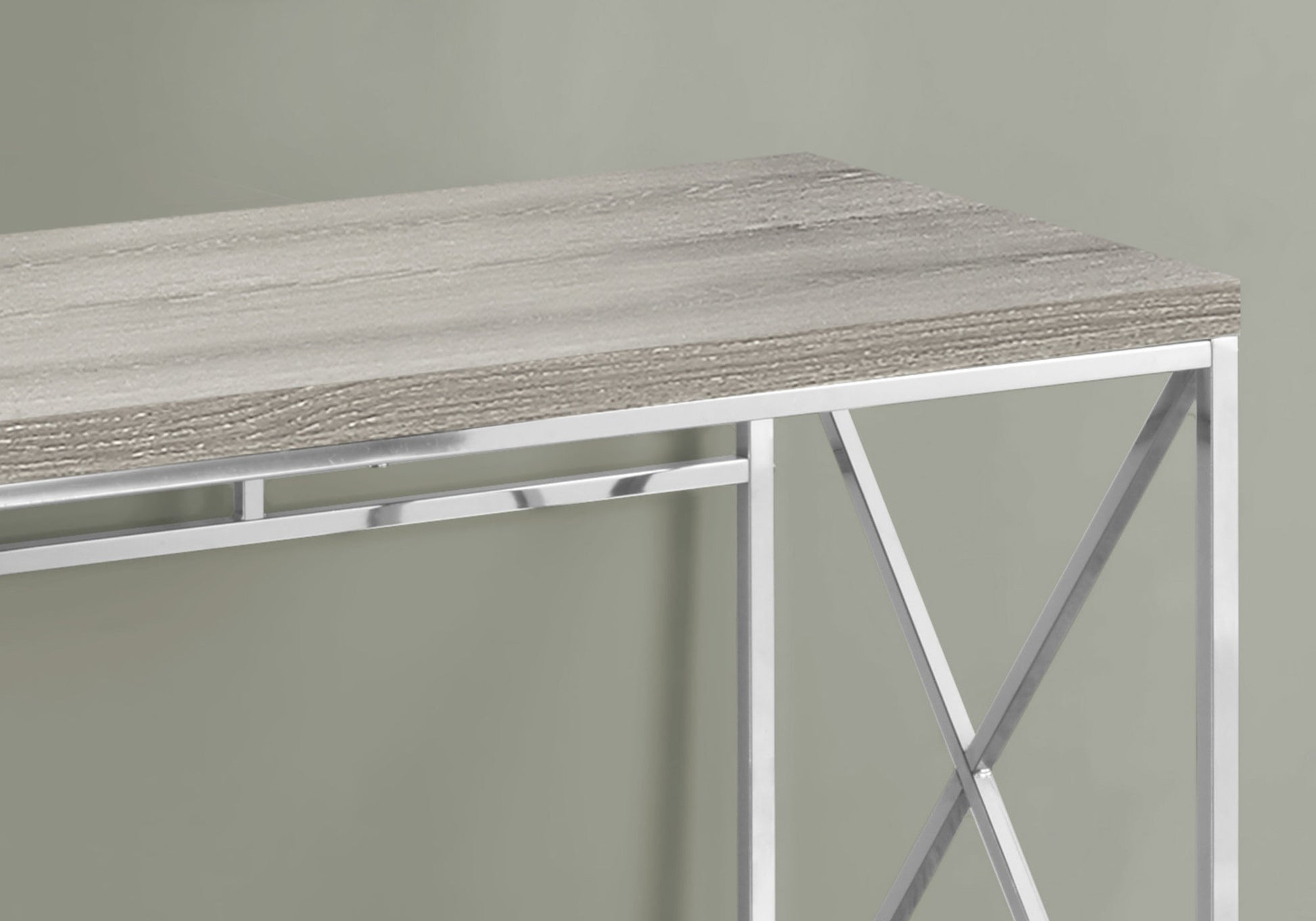 Grey wood grain desk with silver metal legs modern home office furniture