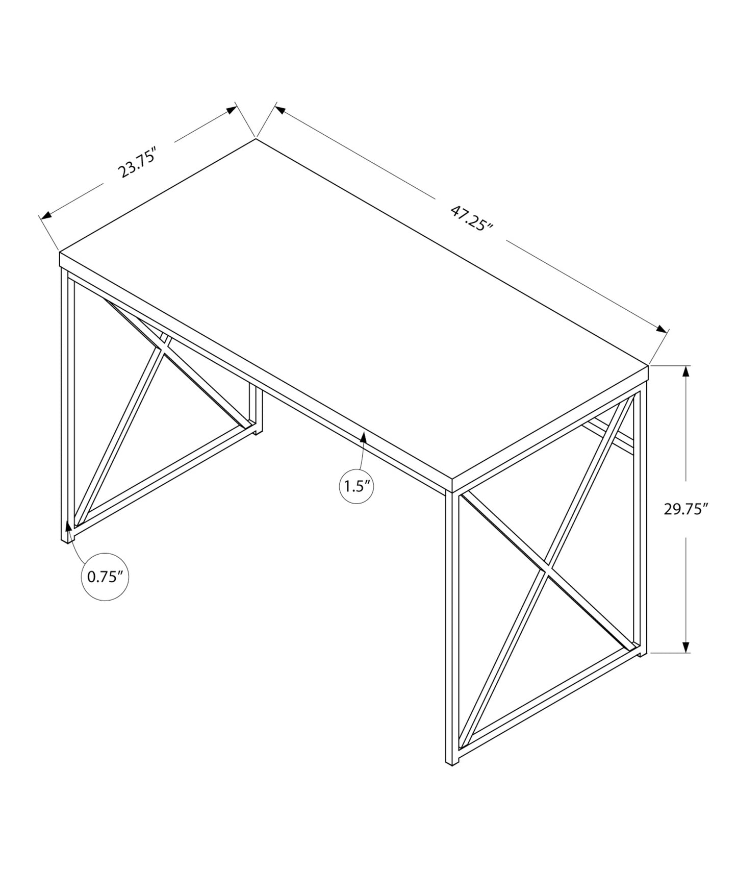 Industrial desk with black metal frame and crossbrace legs  L x  W x  H