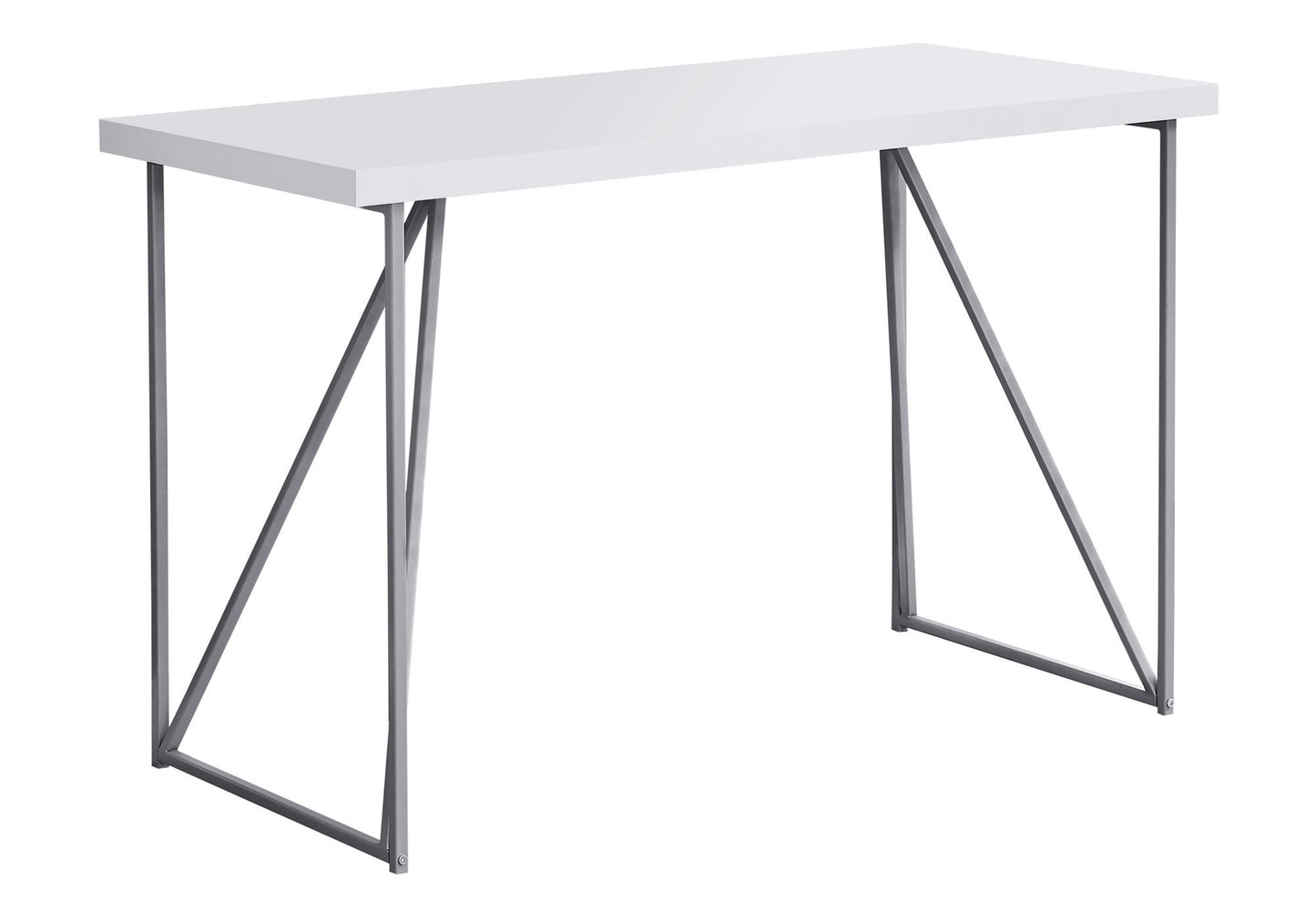 White rectangular desk with geometric metal legs for modern office